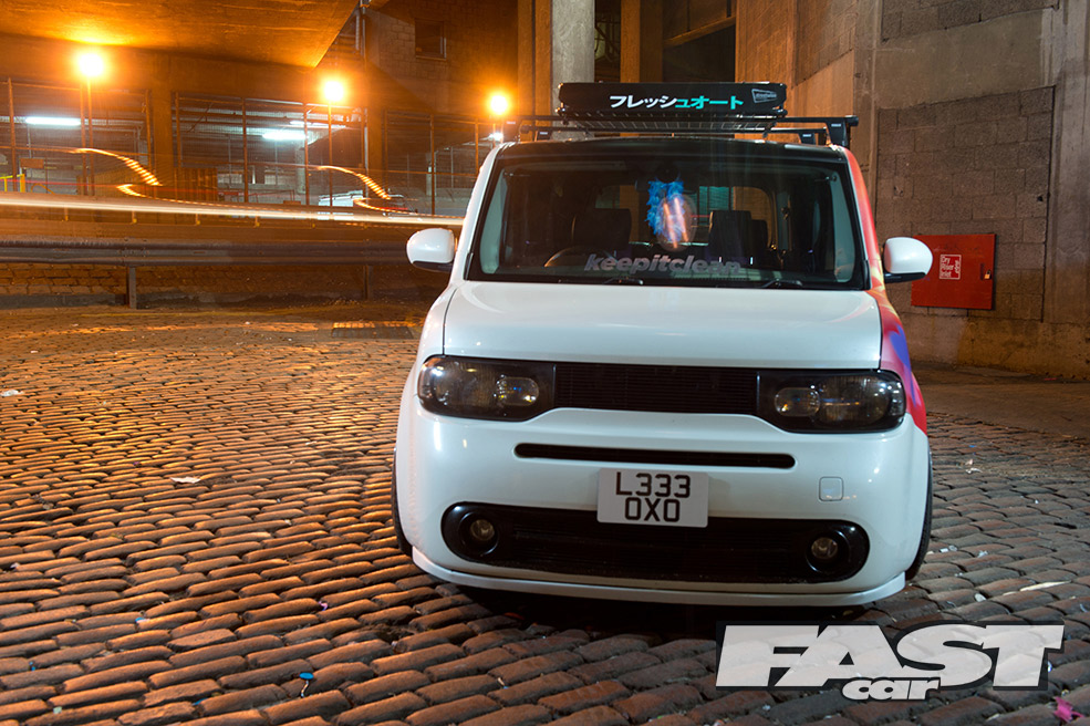 modified Nissan Cube front end shot