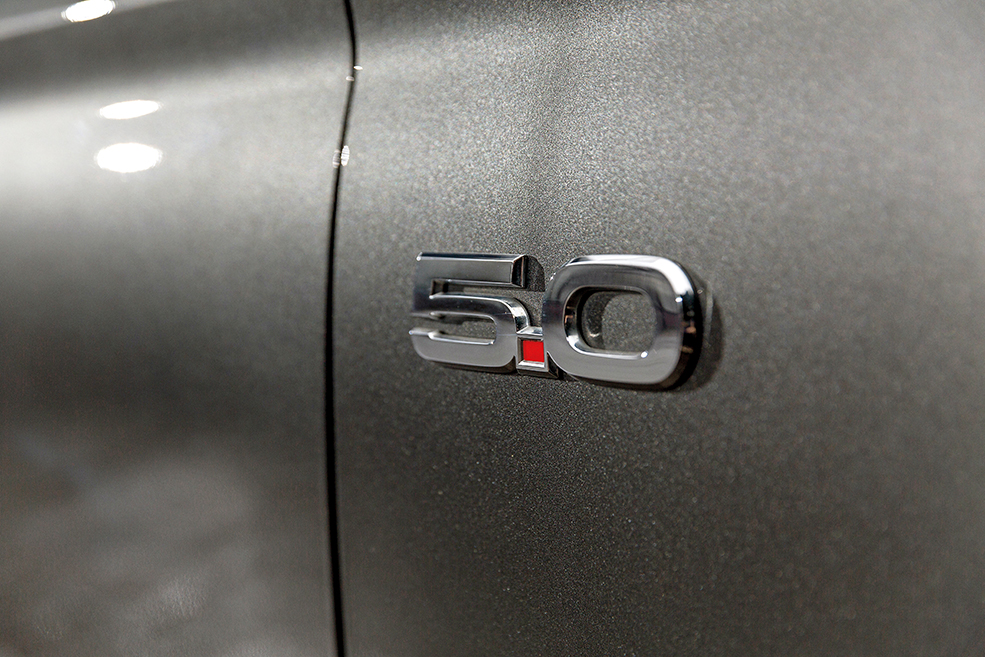Close up shot of the 5.0 badging on Ford Mustang S550